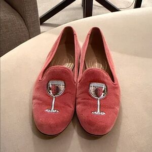 Women's Pink Loafers with Wine Glass Embroidery
